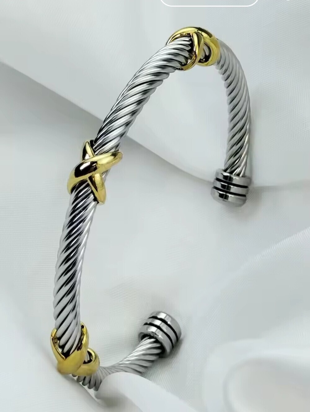 Two-Tone Gold & Silver Twist Cable Bracelet - Picture 2 of 5
